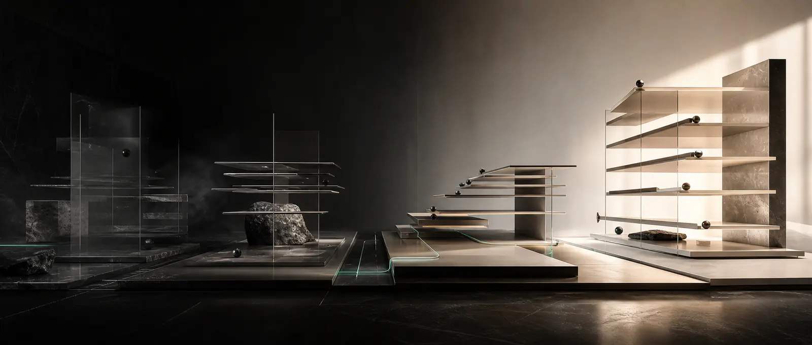 Composición arquitectónica que representa las etapas del método Fcore